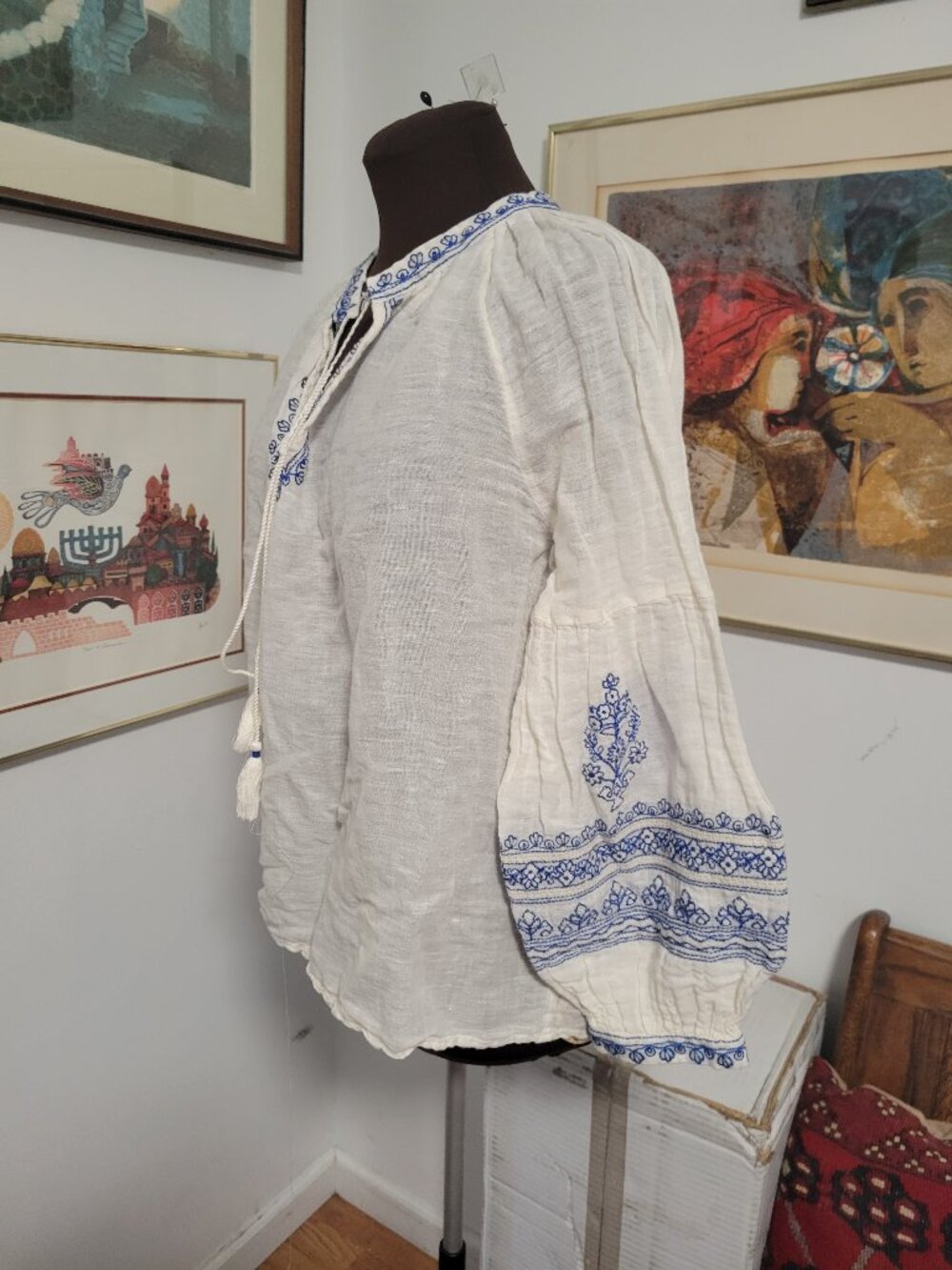 Lucky Brand Ethnic Blouson Sleeve Embroidered Boho Chic Blouse XL